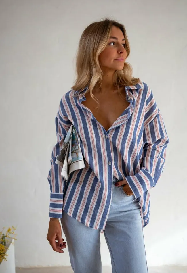 Women039s Clothing Shirts Easy Clothes Blue Striped Sally Shirt