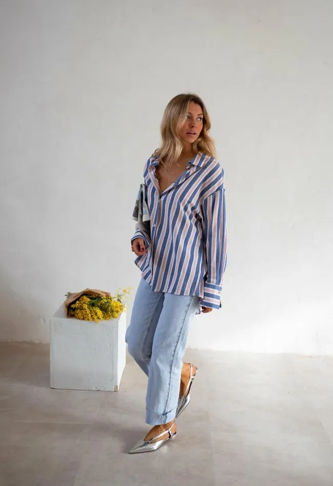 Women039s Clothing Shirts Easy Clothes Blue Striped Sally Shirt Women039s Clothing Shirts Easy Clothes Blue Striped Sally Shirt