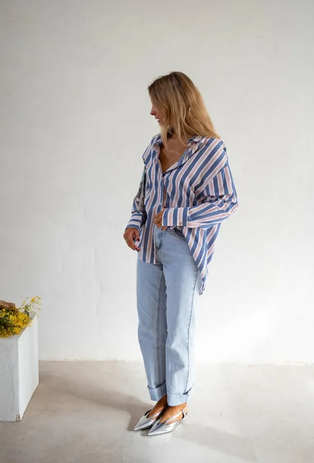 Women039s Clothing Shirts Easy Clothes Blue Striped Sally Shirt Women039s Clothing Shirts Easy Clothes Blue Striped Sally Shirt