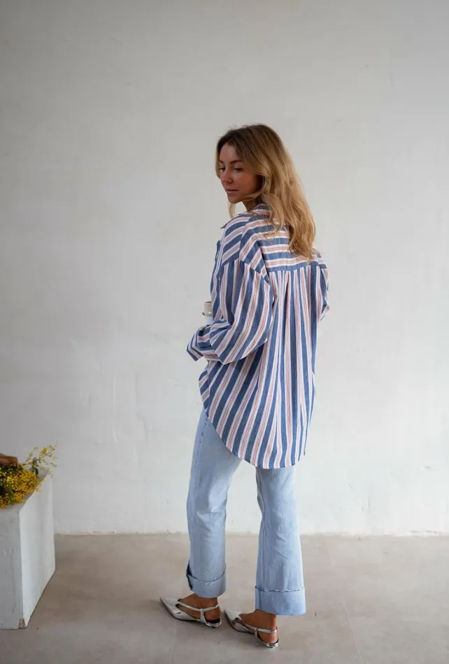 Women039s Clothing Shirts Easy Clothes Blue Striped Sally Shirt Women039s Clothing Shirts Easy Clothes Blue Striped Sally Shirt