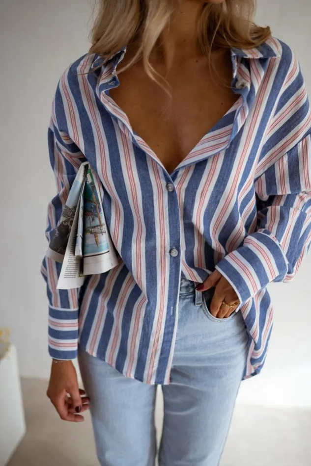 Women039s Clothing Shirts Easy Clothes Blue Striped Sally Shirt Women039s Clothing Shirts Easy Clothes Blue Striped Sally Shirt