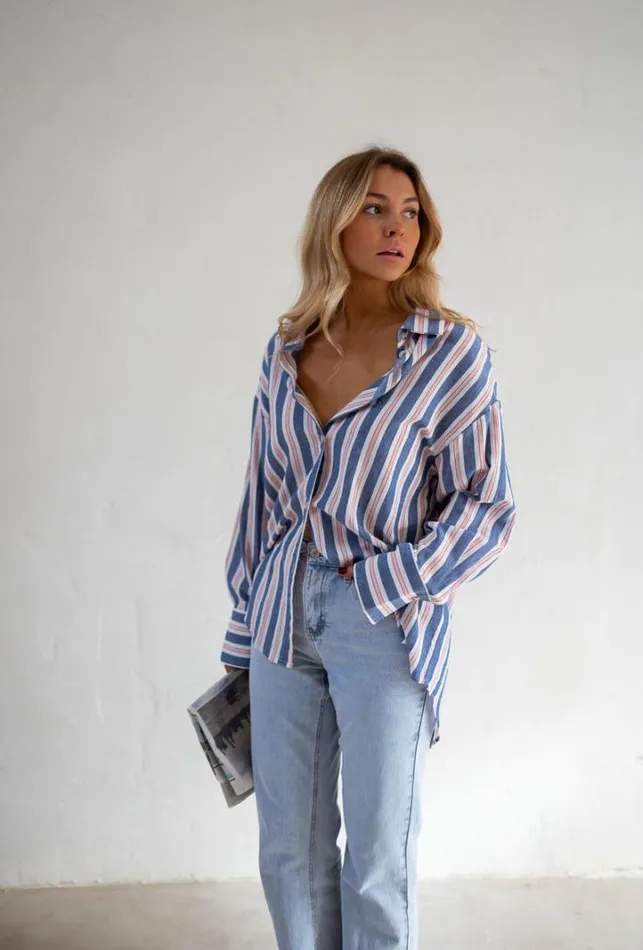 Women039s Clothing Shirts Easy Clothes Blue Striped Sally Shirt Women039s Clothing Shirts Easy Clothes Blue Striped Sally Shirt