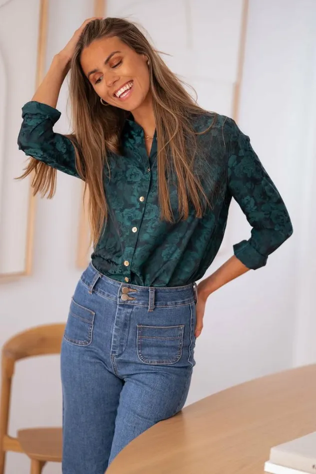 Women039s Clothing Shirts Easy Clothes Green And Blue Paula Shirt