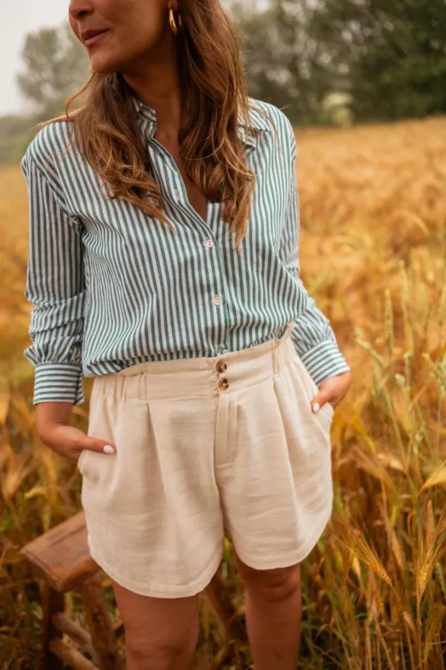 Women039s Clothing Shirts Easy Clothes Green Striped Marine Shirt Women039s Clothing Shirts Easy Clothes Green Striped Marine Shirt