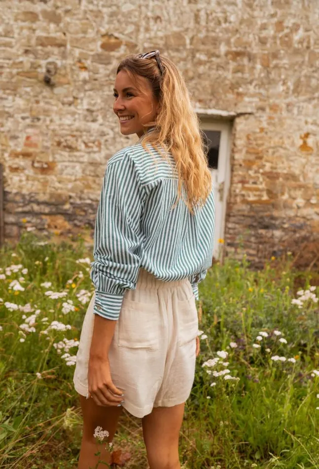 Women039s Clothing Shirts Easy Clothes Green Striped Marine Shirt Women039s Clothing Shirts Easy Clothes Green Striped Marine Shirt