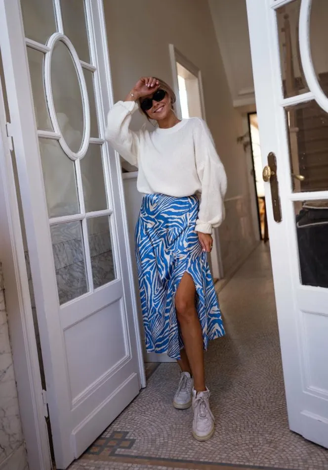 Women039s Clothing Skirts Easy Clothes Blue And Ecru Sax Zebra Print Skirt