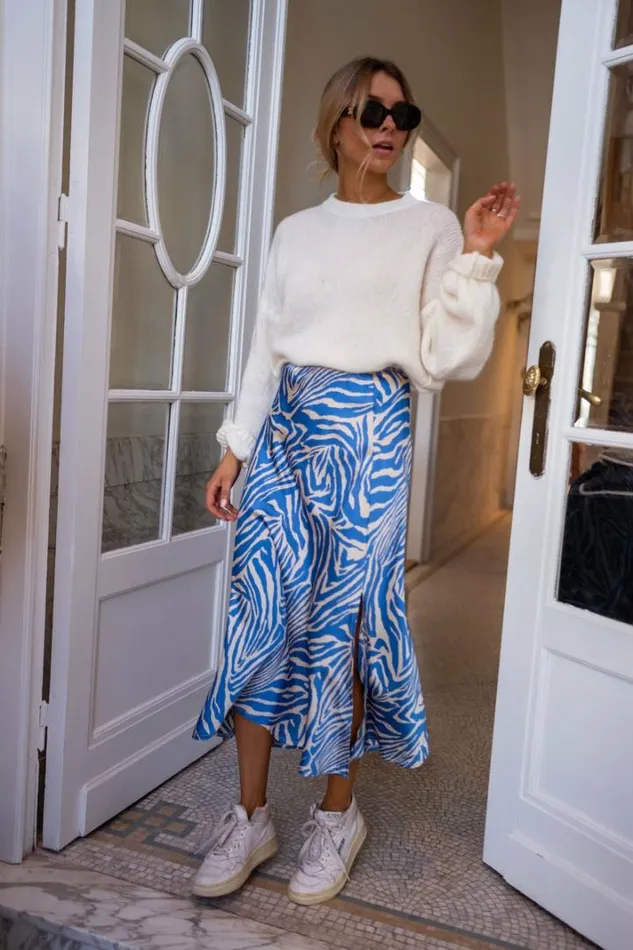 Women039s Clothing Skirts Easy Clothes Blue And Ecru Sax Zebra Print Skirt