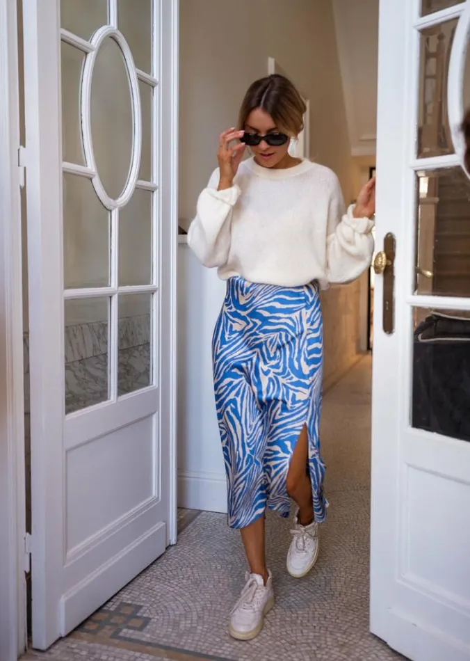 Women039s Clothing Skirts Easy Clothes Blue And Ecru Sax Zebra Print Skirt