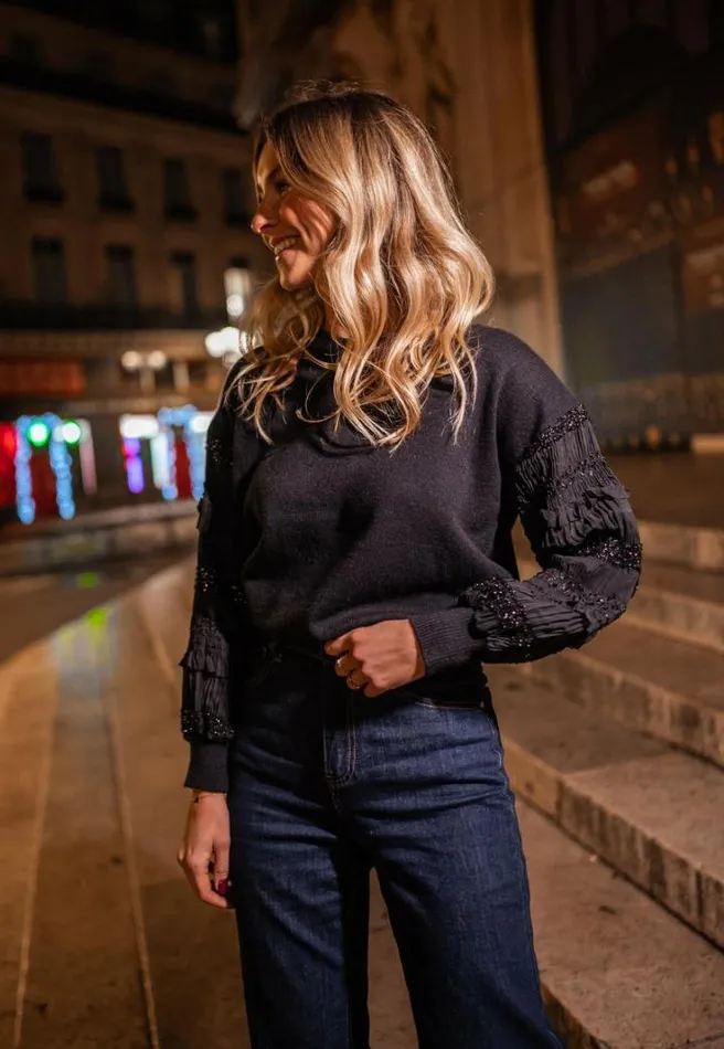 Women039s Clothing Sweaters Easy Clothes Black Glittery Davia Sweater