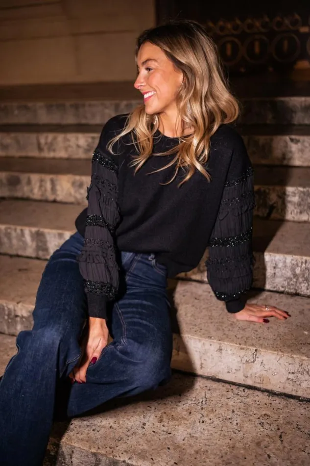 Women039s Clothing Sweaters Easy Clothes Black Glittery Davia Sweater