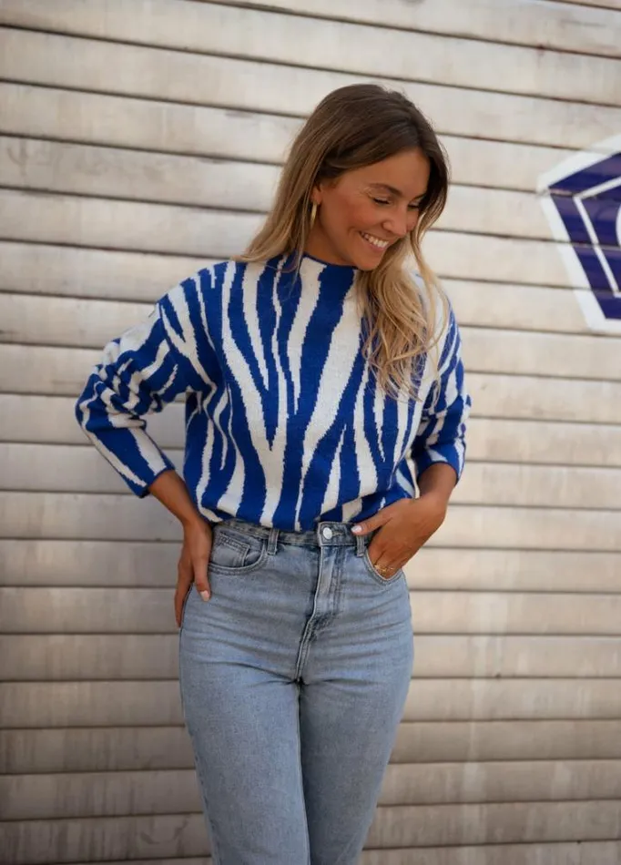 Women039s Clothing Sweaters Easy Clothes Blue Amine Zebra Sweater Women039s Clothing Sweaters Easy Clothes Blue Amine Zebra Sweater