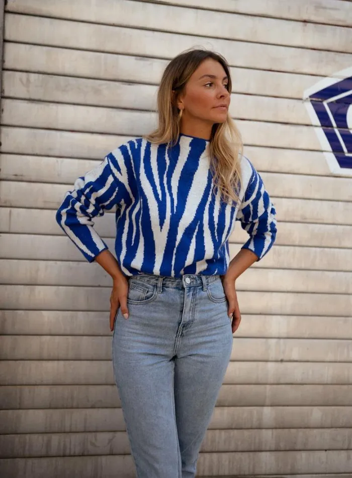 Women039s Clothing Sweaters Easy Clothes Blue Amine Zebra Sweater Women039s Clothing Sweaters Easy Clothes Blue Amine Zebra Sweater