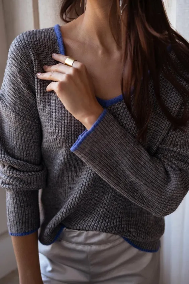Women039s Clothing Sweaters Easy Clothes Grey And Blue Nelia Sweater