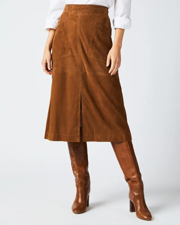 Women ALine Suede Skirt Cognac Billy Reid Bottoms