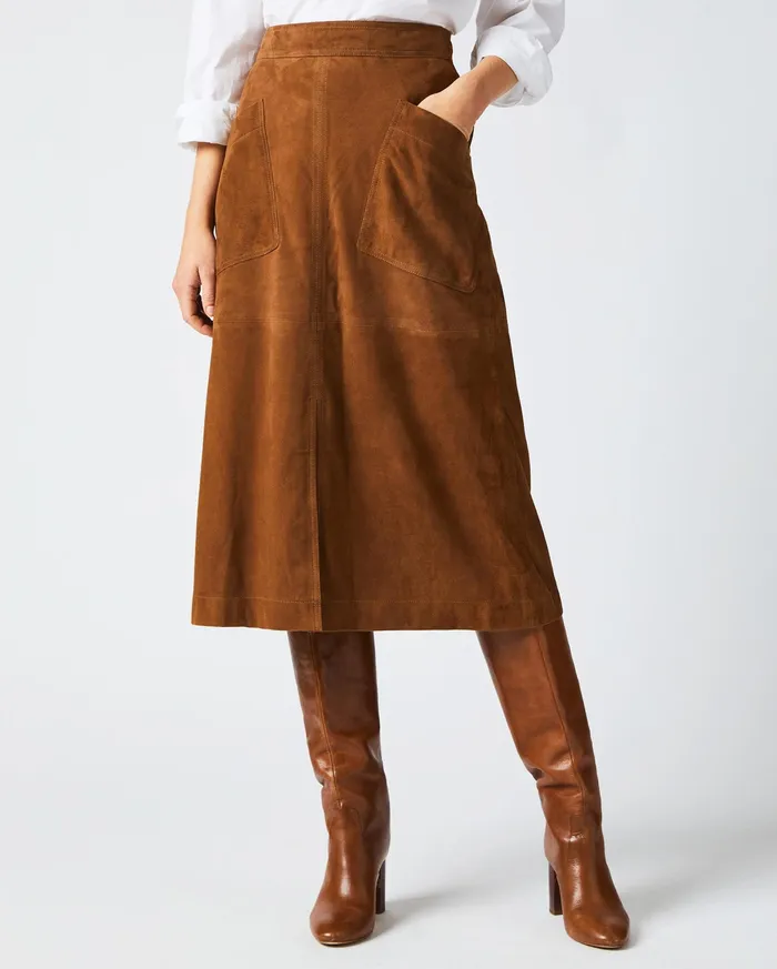 Women ALine Suede Skirt Cognac Billy Reid Bottoms