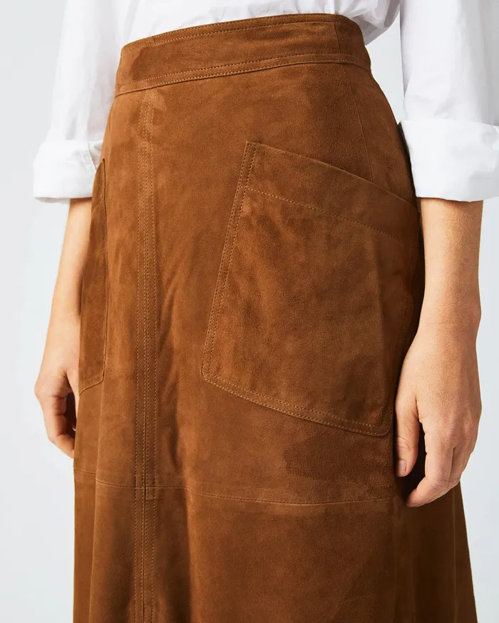 Women ALine Suede Skirt Cognac Billy Reid Bottoms