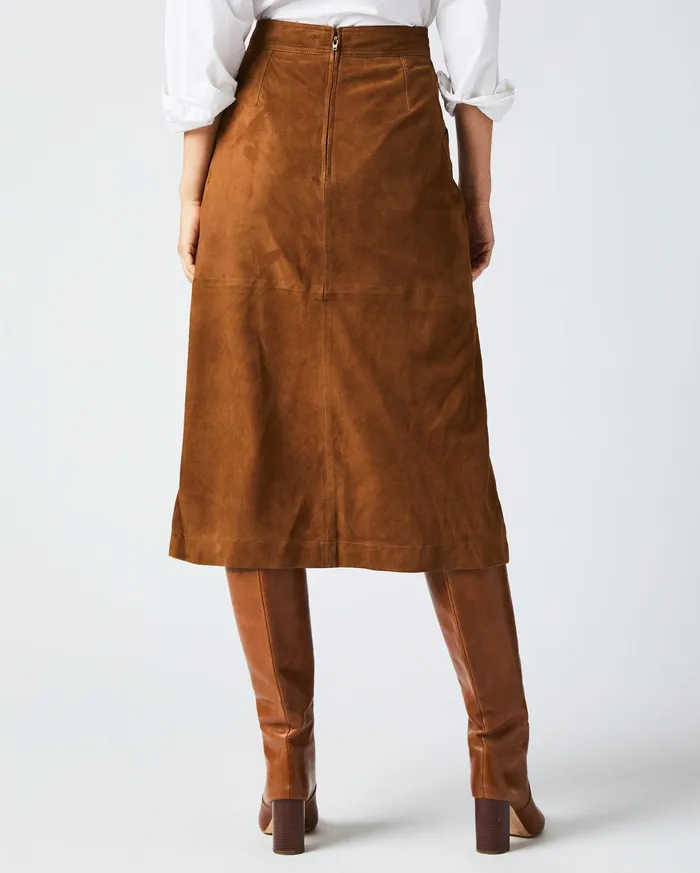 Women ALine Suede Skirt Cognac Billy Reid Bottoms