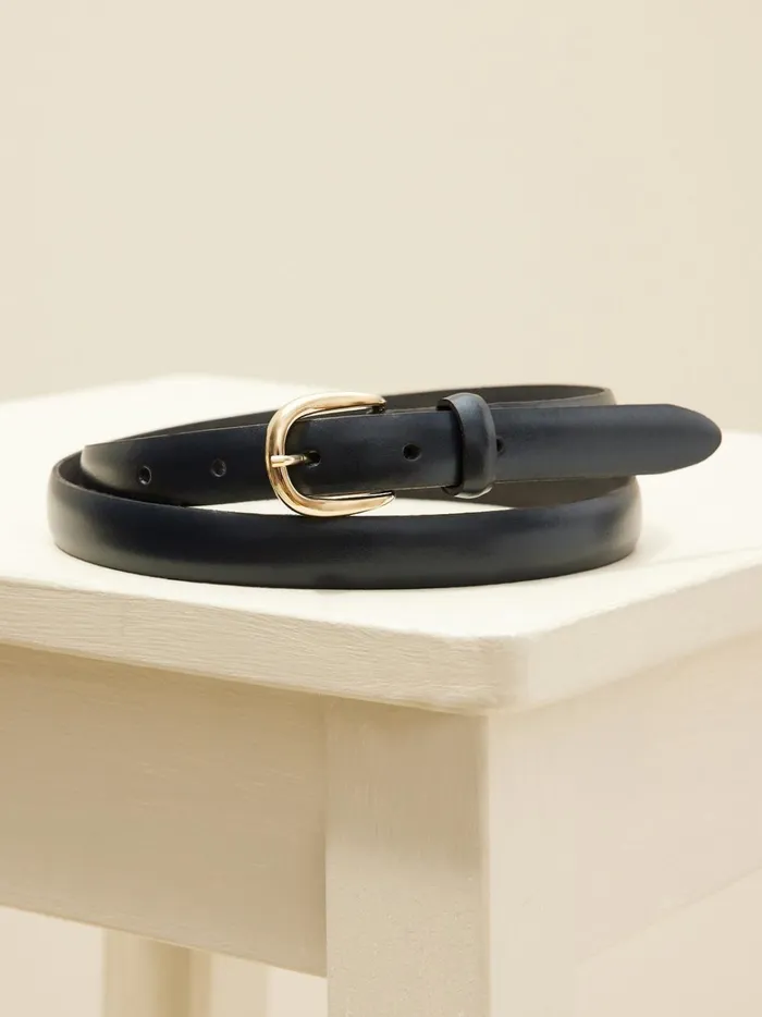 Women Accessories Cyrillus Narrow Leather Belt Marine