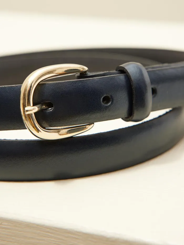 Women Accessories Cyrillus Narrow Leather Belt Marine