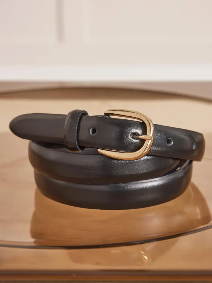 Women Accessories Cyrillus Narrow Leather Belt Noir