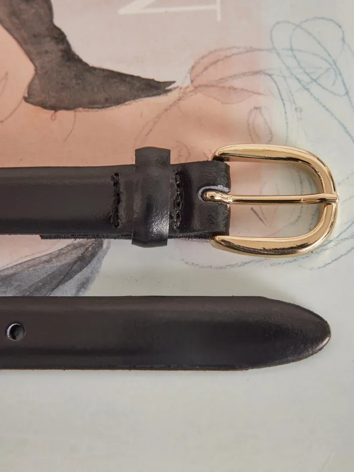 Women Accessories Cyrillus Narrow Leather Belt Noir