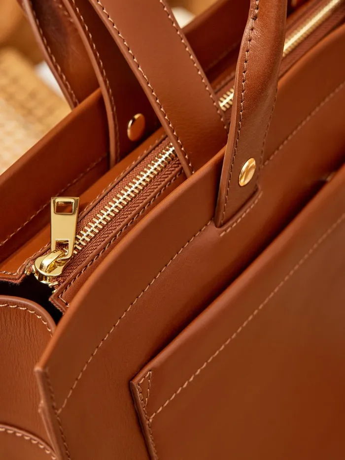 Women Accessories Cyrillus Rigid Computer Tote Bag 8211 Small Leather Goods Collection Tan
