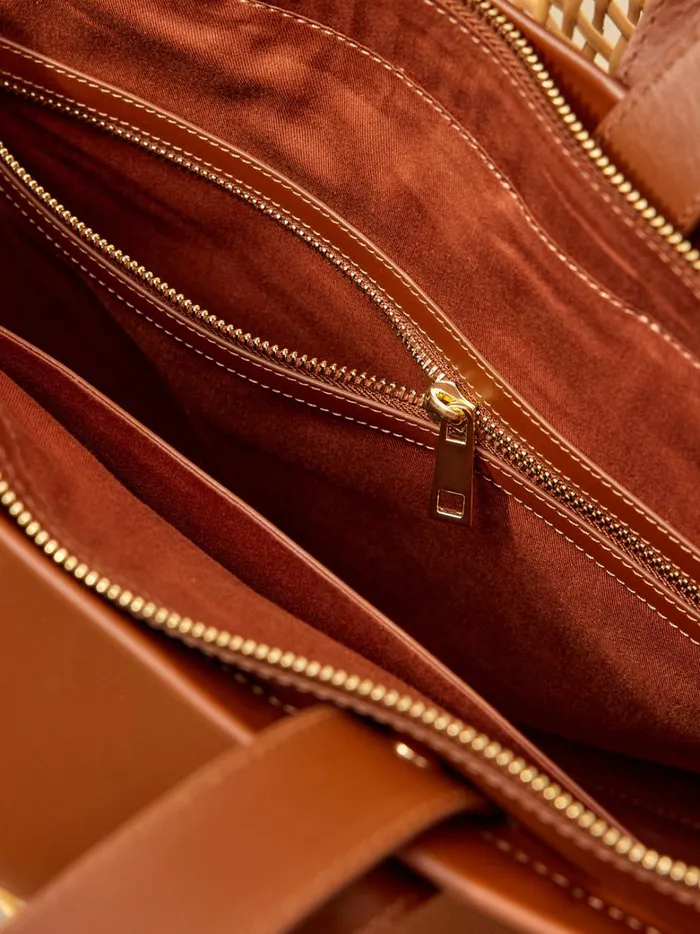 Women Accessories Cyrillus Rigid Computer Tote Bag 8211 Small Leather Goods Collection Tan