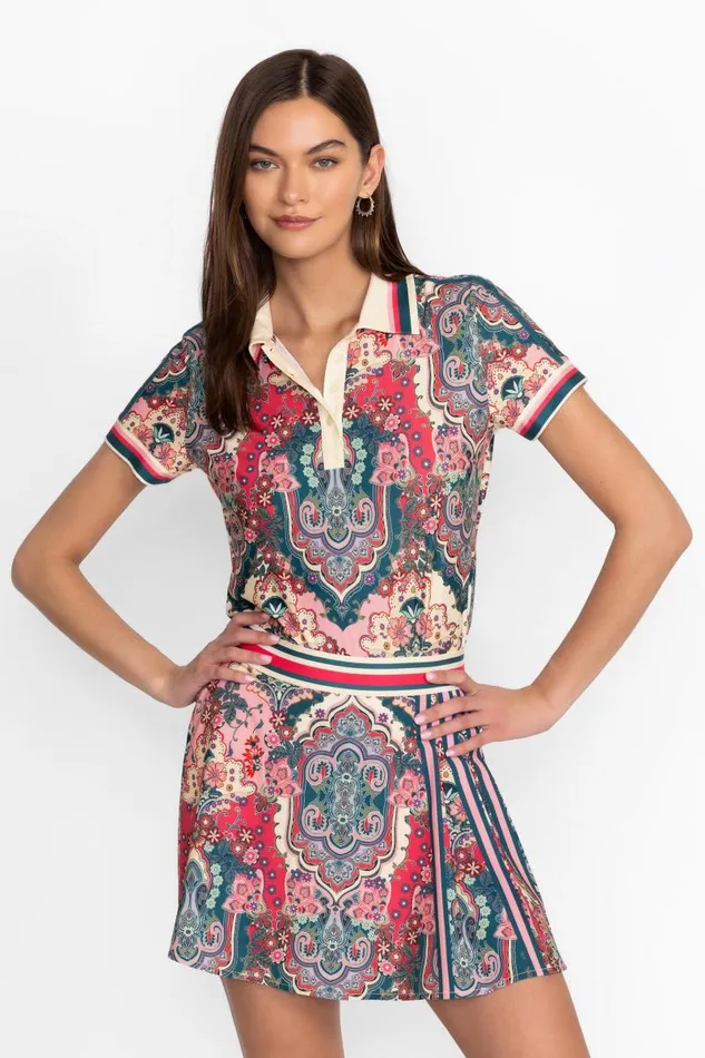 Women Active Johnny Was Bee Active Short Sleeve Polo Tee Paisley Melody