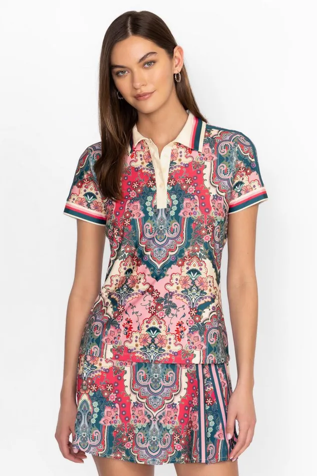 Women Active Johnny Was Bee Active Short Sleeve Polo Tee Paisley Melody Women Active Johnny Was Bee Active Short Sleeve Polo Tee Paisley Melody