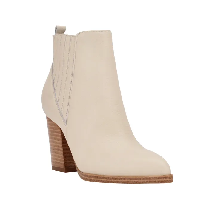 Women Alva Pointy Toe Bootie Chic Cream Leather Boots and Booties Marc Fisher