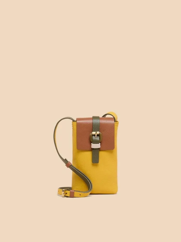 Women BAGS and PURSES White Stuff Clara Buckle Leather Phone Bag Chartreuse Multi