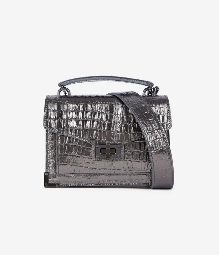 Women Bags THE KOOPLES Emily Small Bag In Gunmetal Crocodileeffect Leather