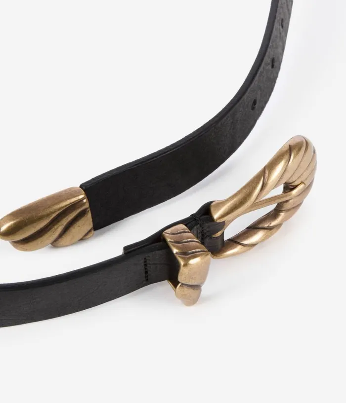 Women Belts THE KOOPLES Thin Black Leather Double Buckle Belt Women Belts THE KOOPLES Thin Black Leather Double Buckle Belt
