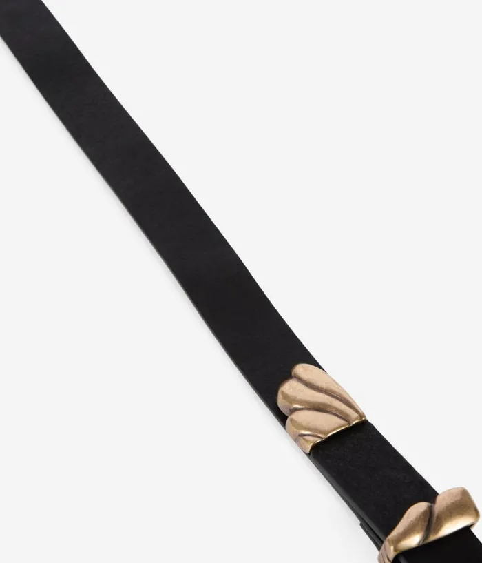 Women Belts THE KOOPLES Thin Black Leather Double Buckle Belt Women Belts THE KOOPLES Thin Black Leather Double Buckle Belt
