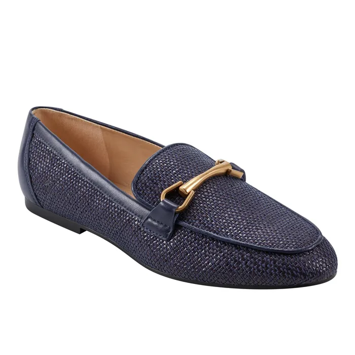 Women Bleek Loafer Navy Raffia Loafers and Flats Marc Fisher