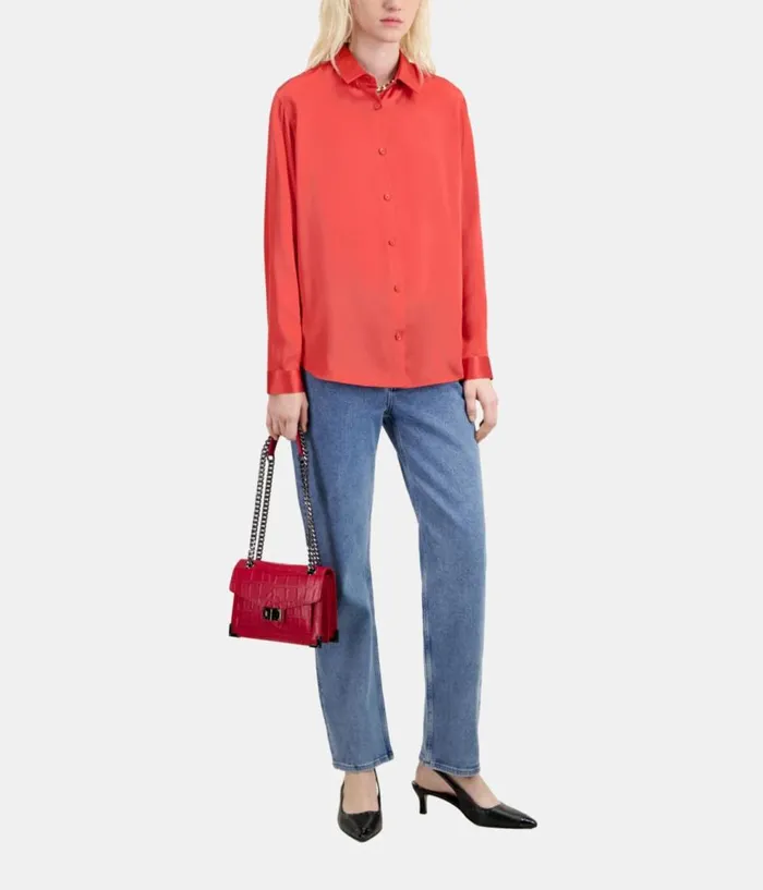 Women Blouses and Shirts THE KOOPLES Red Satin Silk Shirt Women Blouses and Shirts THE KOOPLES Red Satin Silk Shirt