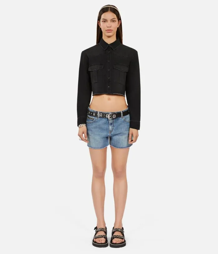Women Blouses and Shirts THE KOOPLES Short Grey Denim Shirt