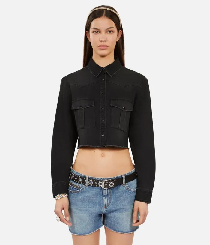Women Blouses and Shirts THE KOOPLES Short Grey Denim Shirt Women Blouses and Shirts THE KOOPLES Short Grey Denim Shirt