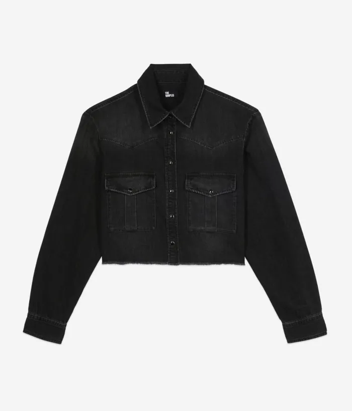 Women Blouses and Shirts THE KOOPLES Short Grey Denim Shirt Women Blouses and Shirts THE KOOPLES Short Grey Denim Shirt