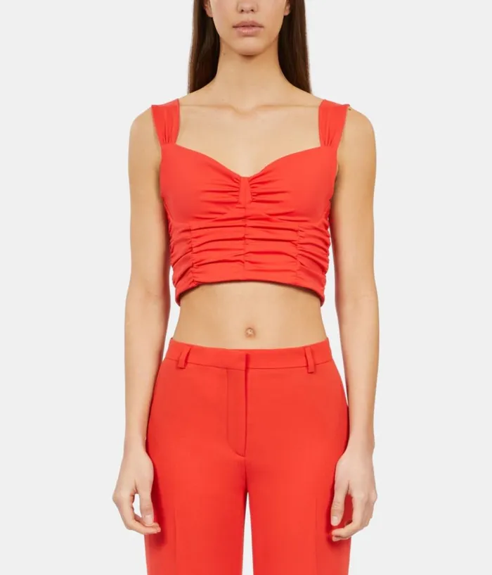 Women Blouses and Shirts THE KOOPLES Short Red Top With Draping Women Blouses and Shirts THE KOOPLES Short Red Top With Draping