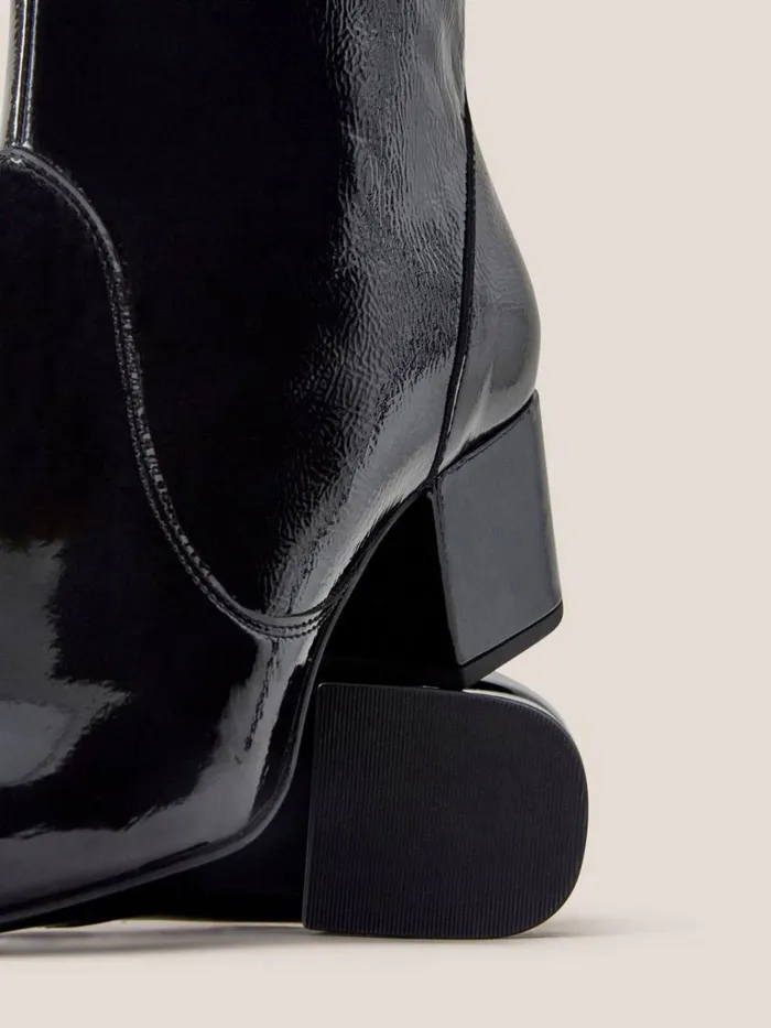 Women BOOTS White Stuff Cilla Patent Mid Heel Boot Pure Black Women BOOTS White Stuff Cilla Patent Mid Heel Boot Pure Black