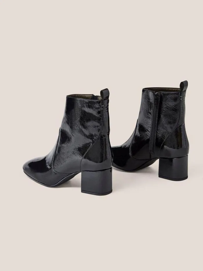 Women BOOTS White Stuff Cilla Patent Mid Heel Boot Pure Black Women BOOTS White Stuff Cilla Patent Mid Heel Boot Pure Black