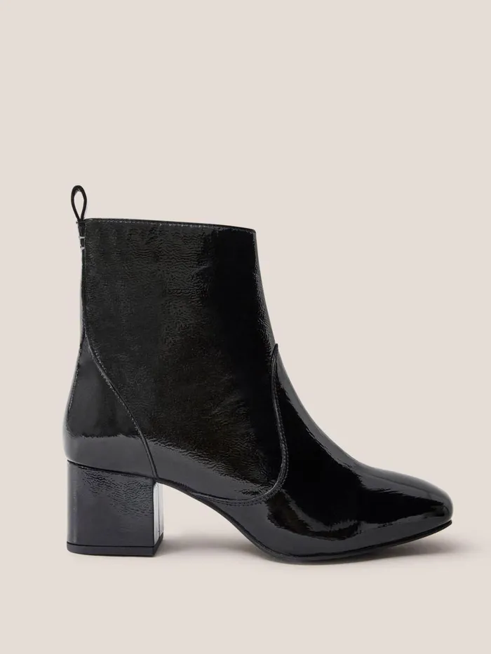 Women BOOTS White Stuff Cilla Patent Mid Heel Boot Pure Black Women BOOTS White Stuff Cilla Patent Mid Heel Boot Pure Black