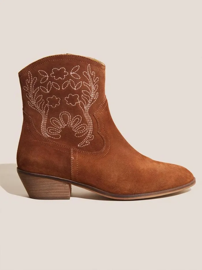 Women BOOTS White Stuff Embroidered Western Boot Mid Tan