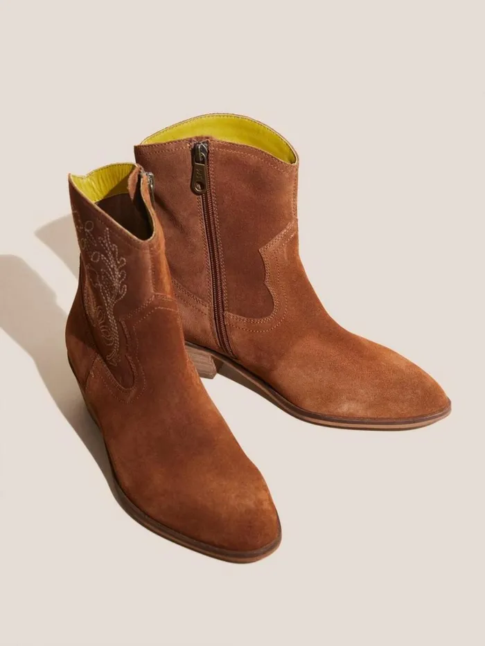 Women BOOTS White Stuff Embroidered Western Boot Mid Tan Women BOOTS White Stuff Embroidered Western Boot Mid Tan