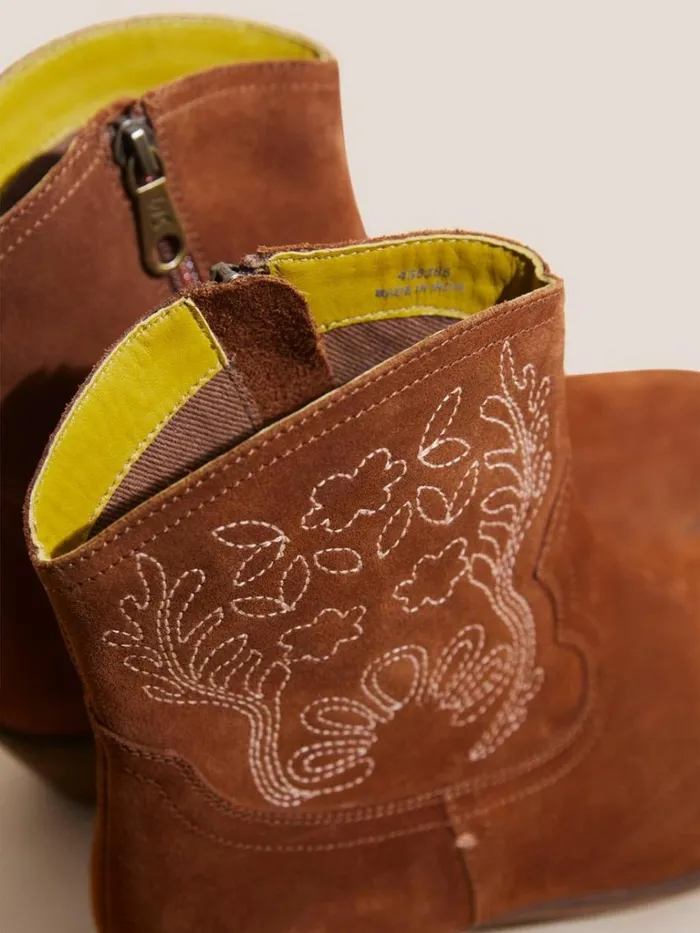 Women BOOTS White Stuff Embroidered Western Boot Mid Tan Women BOOTS White Stuff Embroidered Western Boot Mid Tan