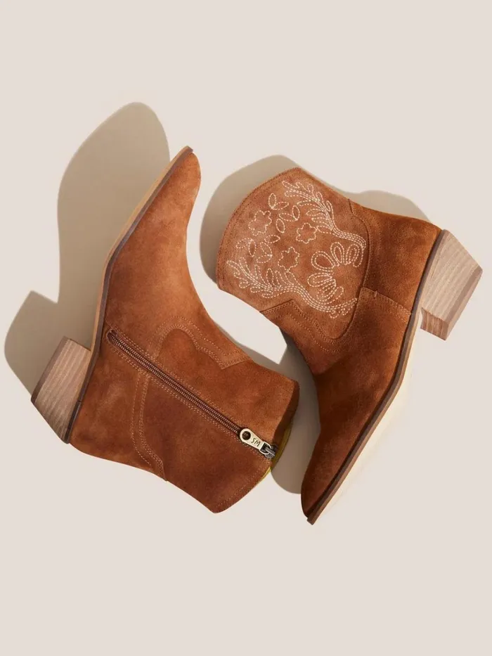 Women BOOTS White Stuff Embroidered Western Boot Mid Tan Women BOOTS White Stuff Embroidered Western Boot Mid Tan