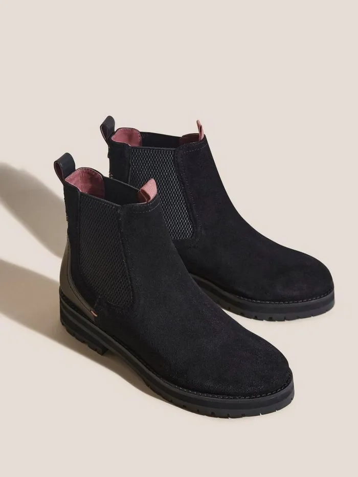 Women BOOTS White Stuff Esme Chunky Leather Chelsea Boot Pure Black