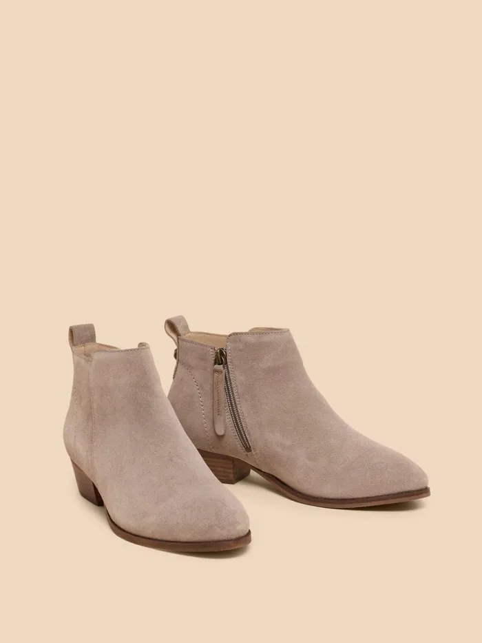 Women BOOTS White Stuff Willow Suede Zipped Ankle Boot Light Grey