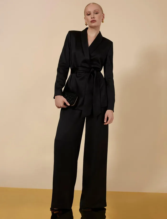 Women Bottoms BCBG Aire WideLeg Satin Trouser Black